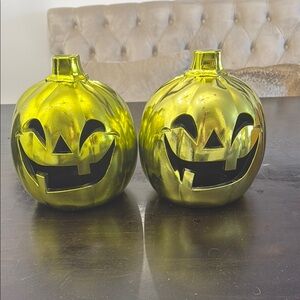 Green Glass Pumpkin Decor